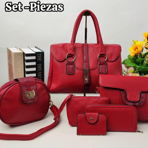 SET DE CARTERAS DE 6 PIEZAS COLOR ROJO ( 30% de descuento 👜)